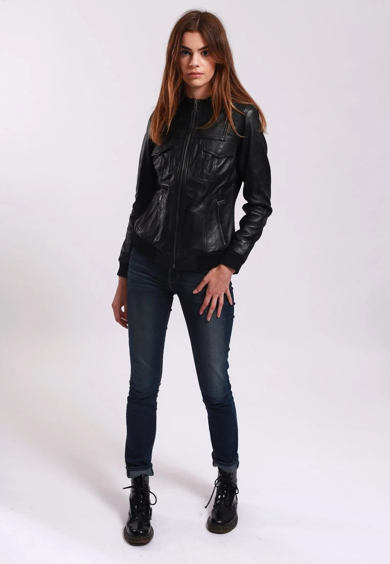 Lee Cooper Leather Jacket With Round Collar - 2 Zipped Side Pockets - - Veste En Cuir - Black 2 Lee Cooper Leather Jacket With Round Collar - 2 Zipped Side Pockets - - Veste En Cuir - Black – Image 2